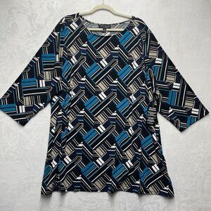 AnyWear by Catherines Top Womens 3X Geometric Tunic Stretch Comfort Slinky NEW